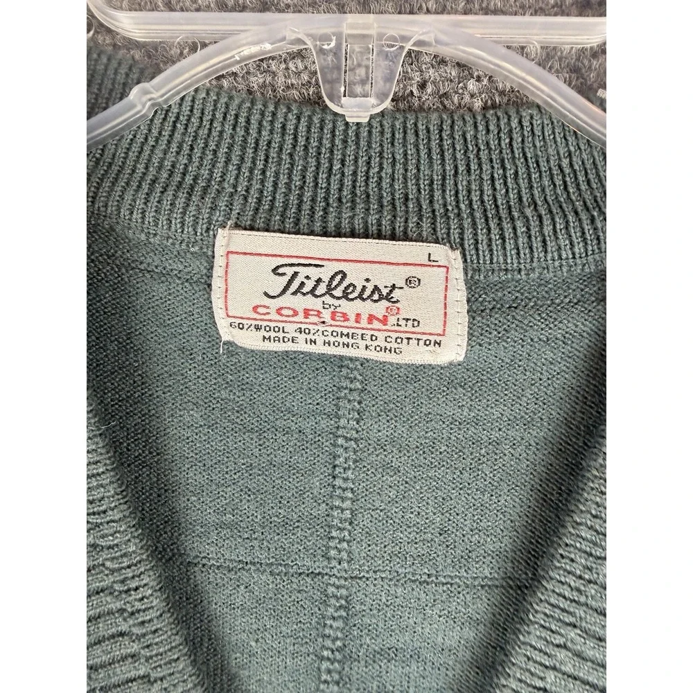 Vintage Titleist by Corbin Wool Blend Mens L Green V-Neck Sweater Vest Golf
